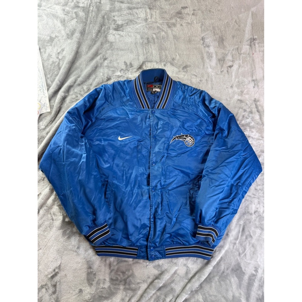 Vintage 90s Nike Orlando Magic Satin Bomber Jacket Men XXL Blue NBA Embroidered